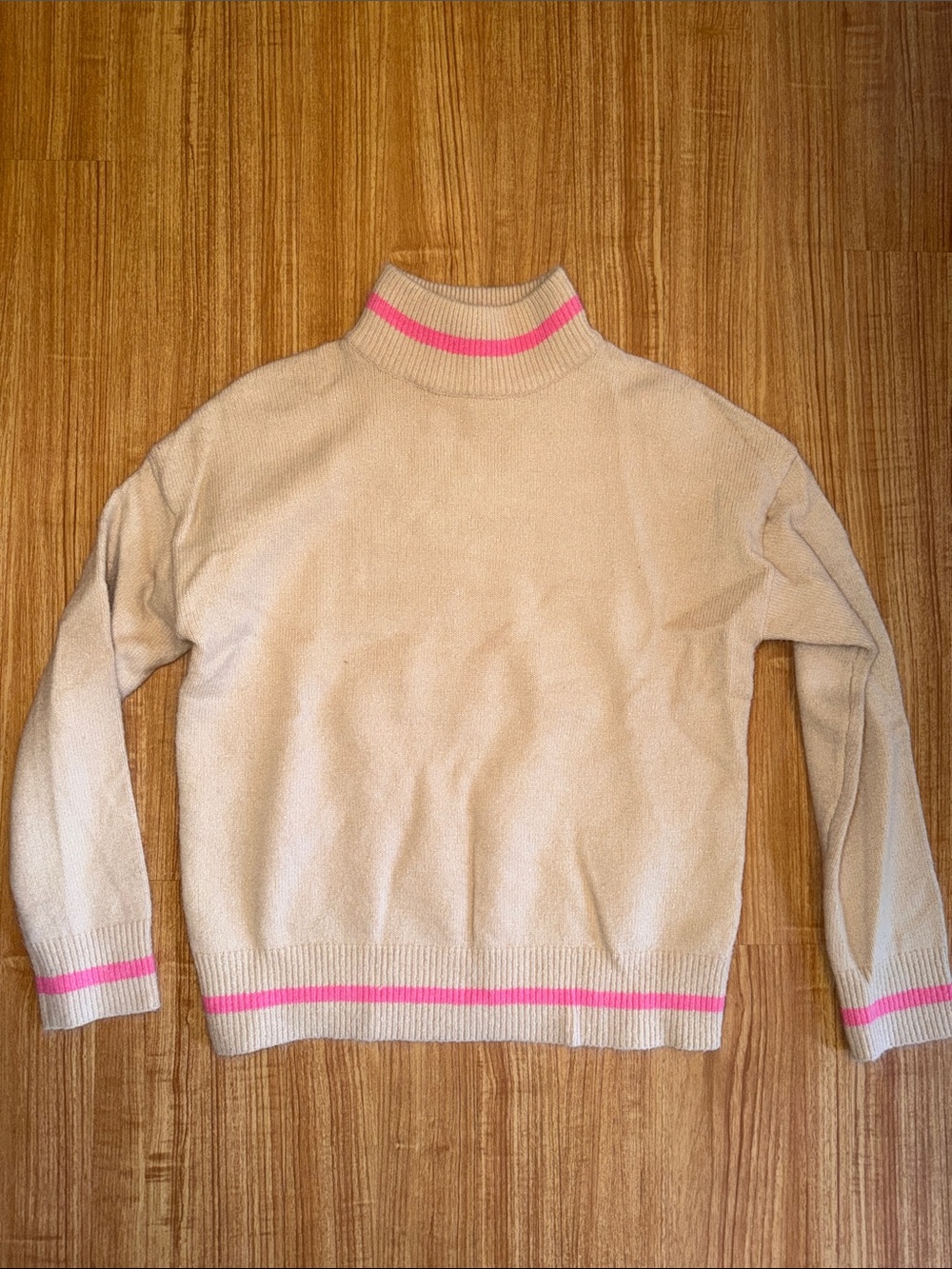 THML Cream Turtleneck Sweater with Pink Stripe Size Small